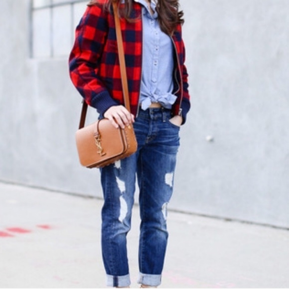 J.Crew Wool Buffalo Check Plaid Bomber Jacket
